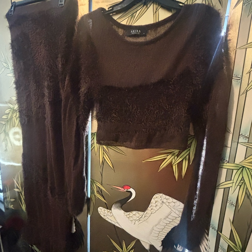 AKIRA Brown Fuzzy Crew Neck Sweater